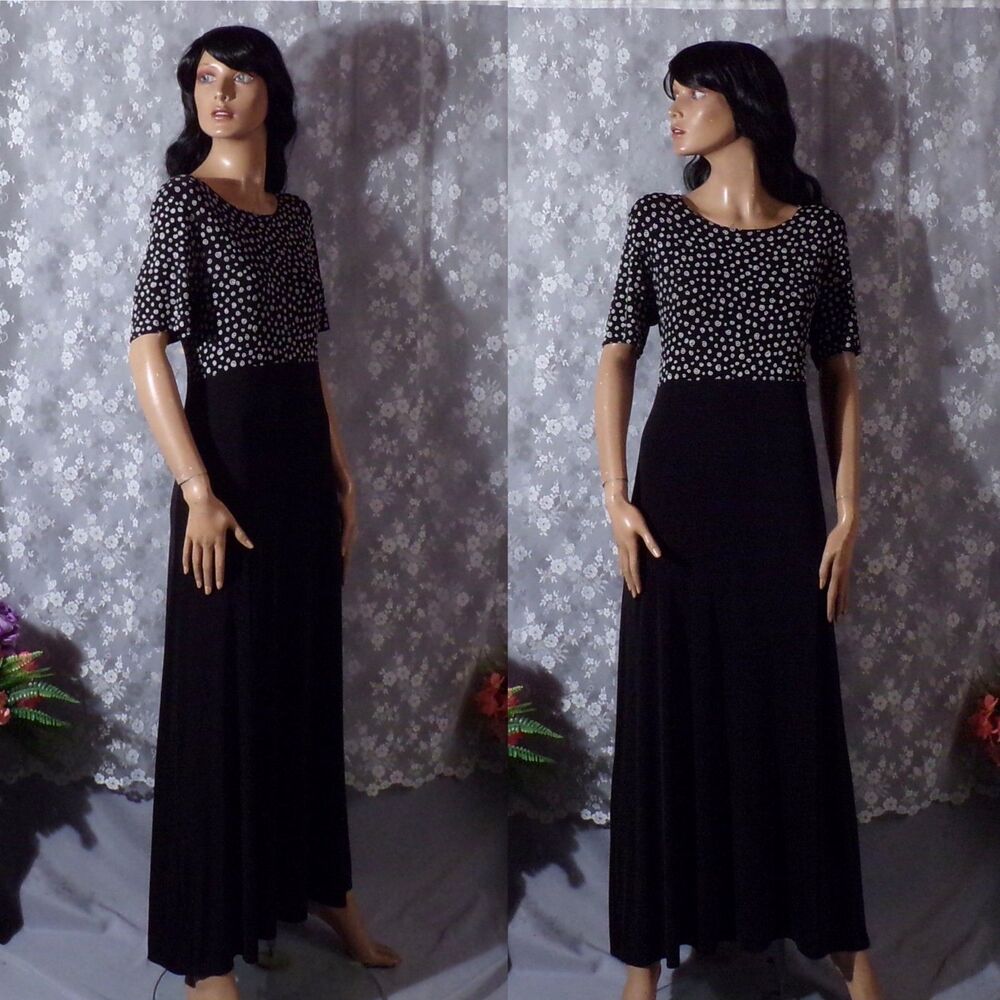Vintage 90s Maxi Dress Size Large 1990s Black White Spiral Long Grunge Retro